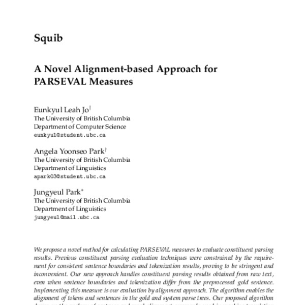 A Novel Alignment-based Approach for PARSEVAL Measuress - ACL Anthology