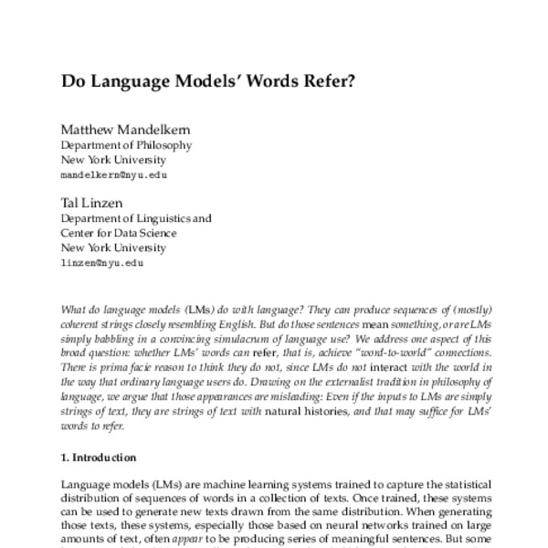 Do Language Models’ Words Refer? - ACL Anthology