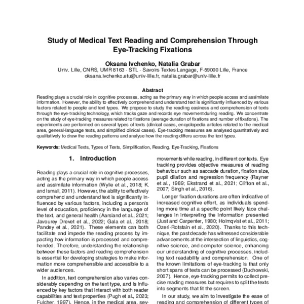 Study of Medical Text Reading and Comprehension through Eye-Tracking ...