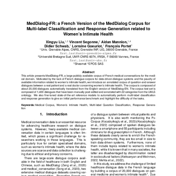 MedDialog-FR: A French Version of the MedDialog Corpus for Multi-label ...