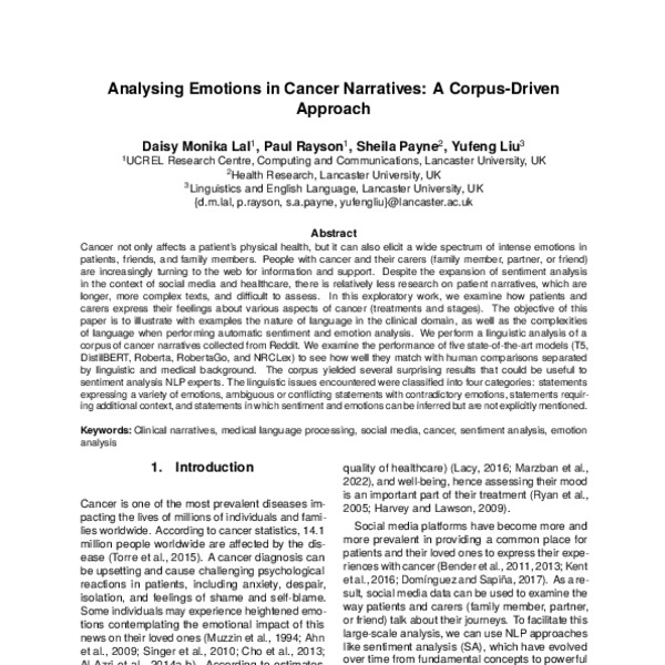 Analysing Emotions in Cancer Narratives: A Corpus-Driven Approach - ACL ...