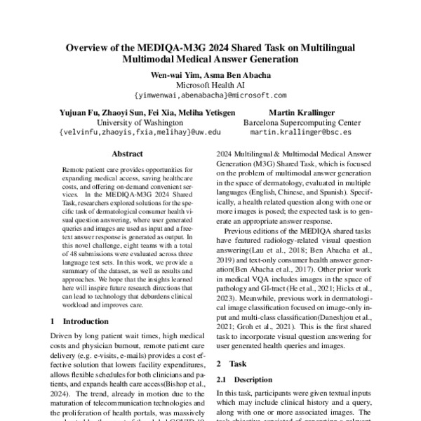 Overview of the MEDIQA-M3G 2024 Shared Task on Multilingual Multimodal ...