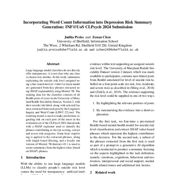 Incorporating Word Count Information into Depression Risk Summary