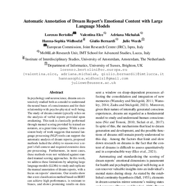 Automatic Annotation of Dream Report’s Emotional Content with Large ...