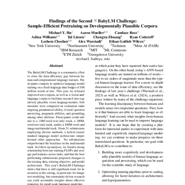 The 2nd BabyLM Challenge at the 28th Conference on Computational ...