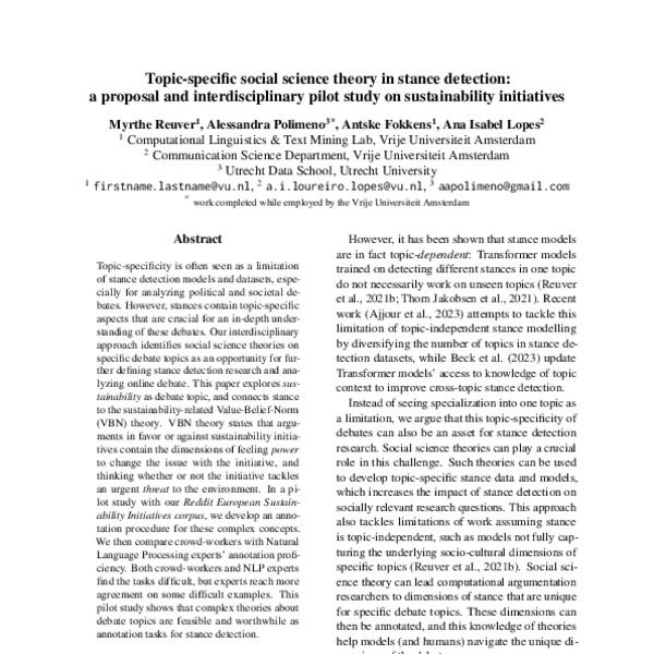 Topic-specific social science theory in stance detection: a proposal ...