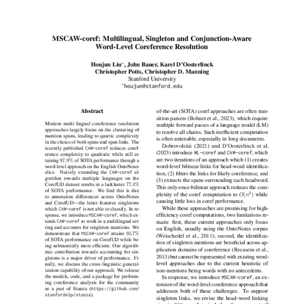 MSCAW-coref: Multilingual, Singleton and Conjunction-Aware Word-Level ...