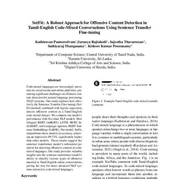 SetFit: A Robust Approach for Offensive Content Detection in Tamil ...