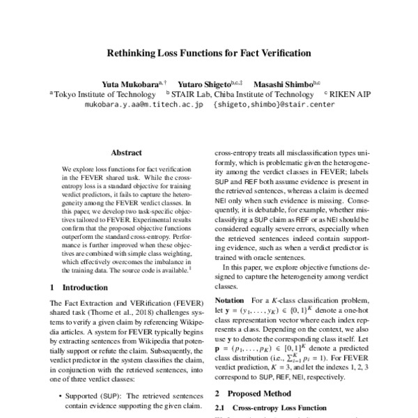 Rethinking Loss Functions for Fact Verification ACL Anthology