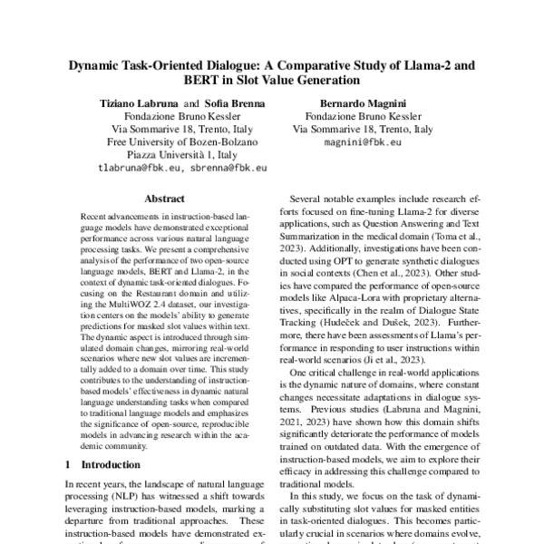 Dynamic TaskOriented Dialogue A Comparative Study of Llama2 and Bert