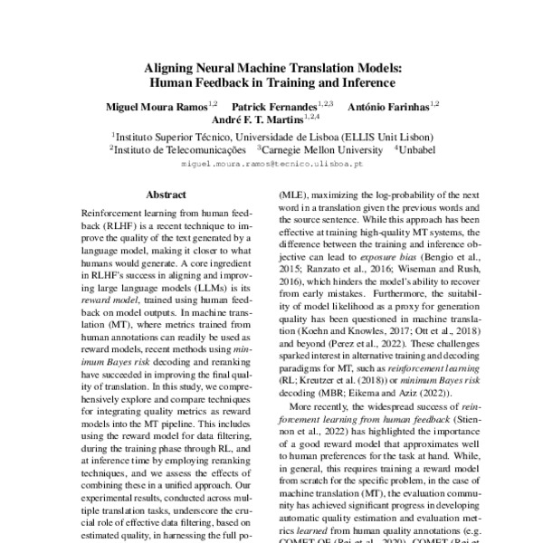 Aligning Neural Machine Translation Models: Human Feedback in Training ...