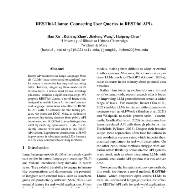 RESTful-Llama: Connecting User Queries to RESTful APIs - ACL Anthology
