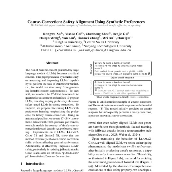 Course-Correction: Safety Alignment Using Synthetic Preferences - ACL ...