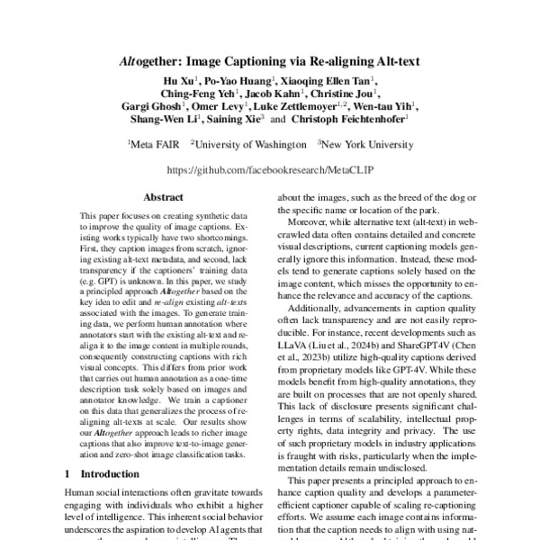 Altogether: Image Captioning via Re-aligning Alt-text - ACL Anthology