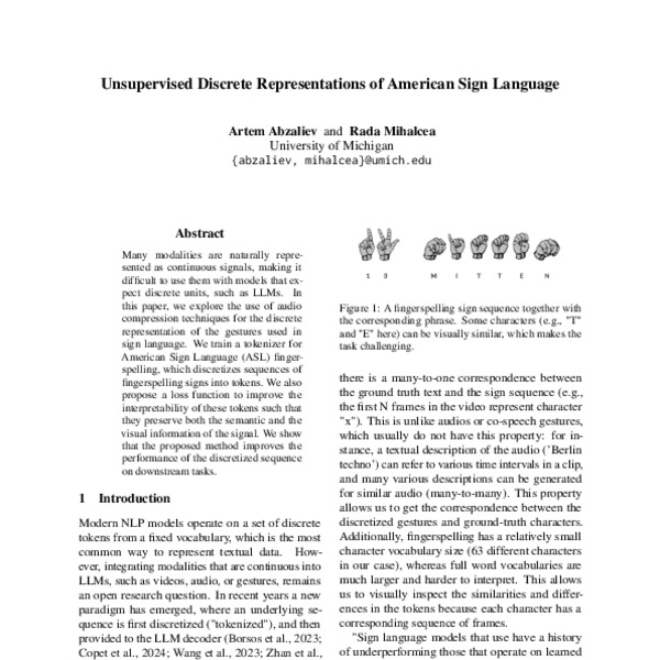 Unsupervised Discrete Representations of American Sign Language - ACL ...