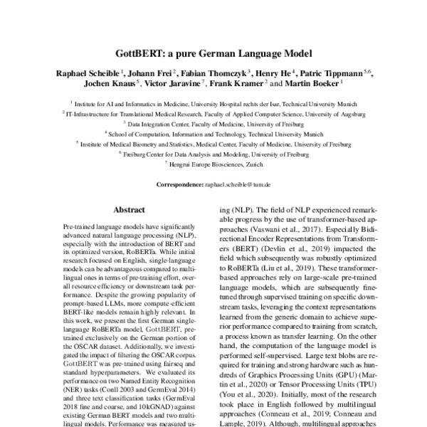 GottBERT: a pure German Language Model - ACL Anthology