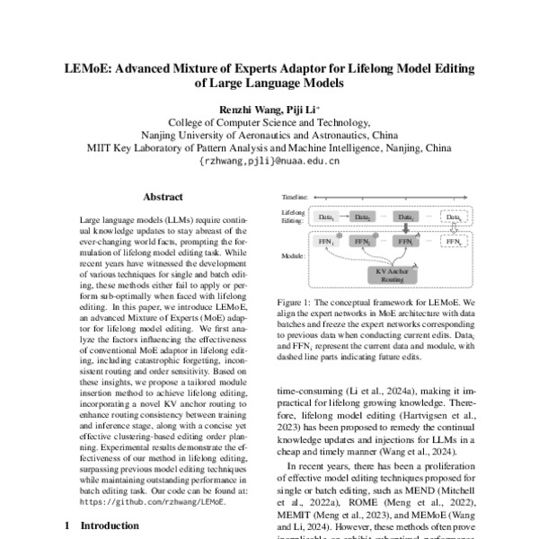 LEMoE: Advanced Mixture of Experts Adaptor for Lifelong Model Editing ...