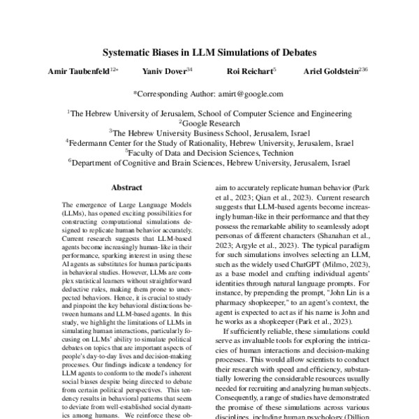 Systematic Biases in LLM Simulations of Debates - ACL Anthology