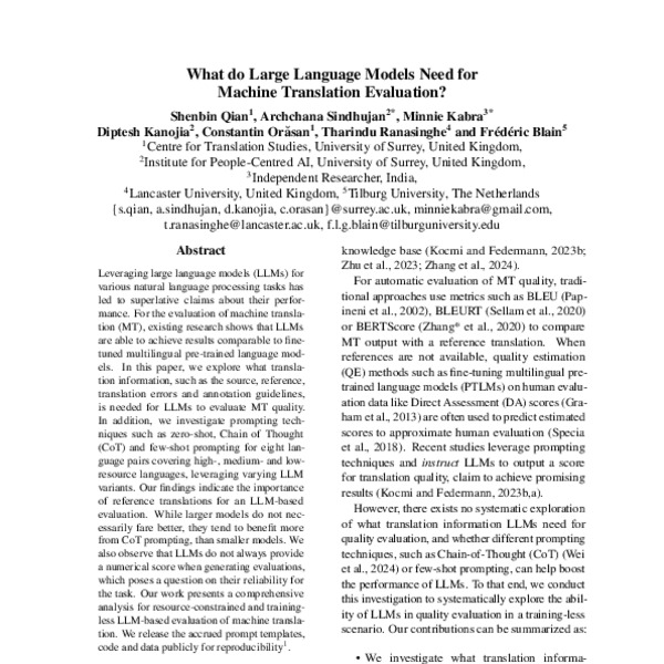 What do Large Language Models Need for Machine Translation Evaluation ...