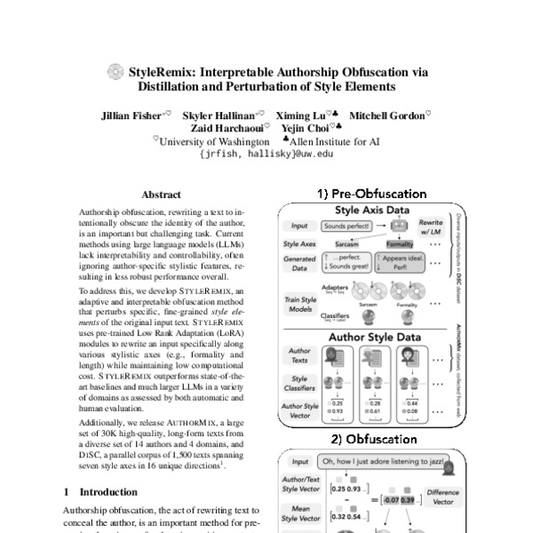 StyleRemix: Interpretable Authorship Obfuscation via Distillation