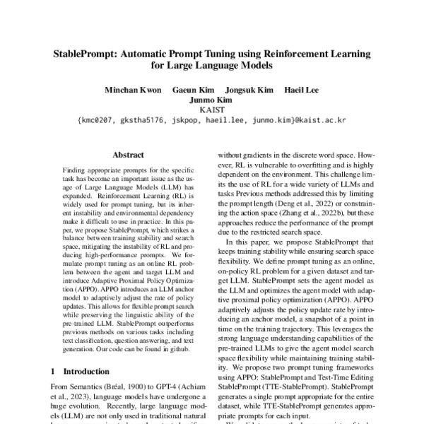 StablePrompt : Automatic Prompt Tuning using Reinforcement Learning for ...
