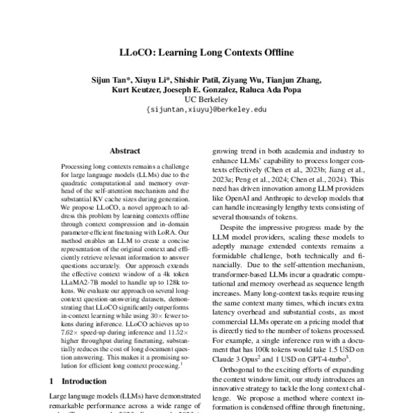 LLoCO: Learning Long Contexts Offline - ACL Anthology