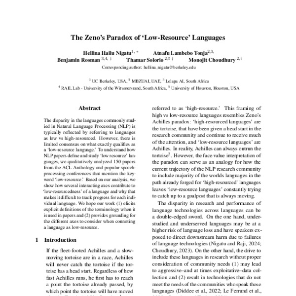 The Zeno’s Paradox of ‘Low-Resource’ Languages - ACL Anthology