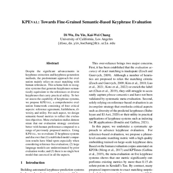 KPEval: Towards Fine-Grained Semantic-Based Keyphrase Evaluation - ACL ...