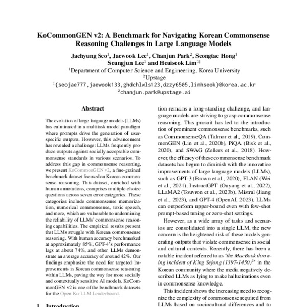 KoCommonGEN v2: A Benchmark for Navigating Korean Commonsense Reasoning ...