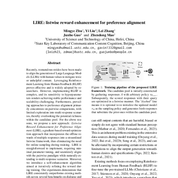 LIRE: listwise reward enhancement for preference alignment - ACL Anthology