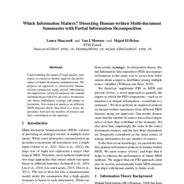 Which Information Matters? Dissecting Humanwritten Multidocument