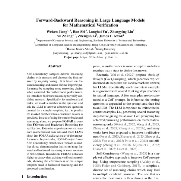 Forward Backward Reasoning In Large Language Models For Mathematical Verification Acl Anthology