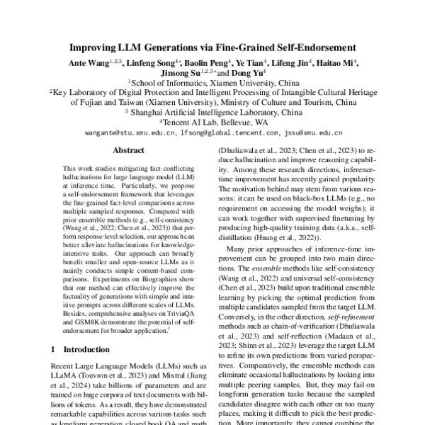 Improving LLM Generations via FineGrained SelfEndorsement ACL Anthology