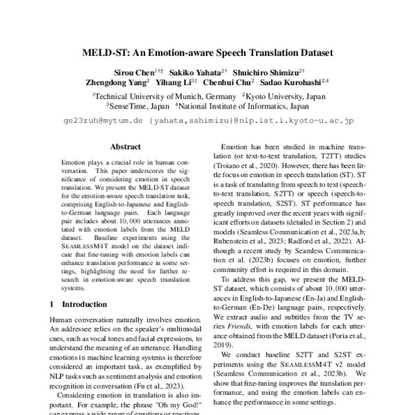 MELD-ST: An Emotion-aware Speech Translation Dataset - ACL Anthology