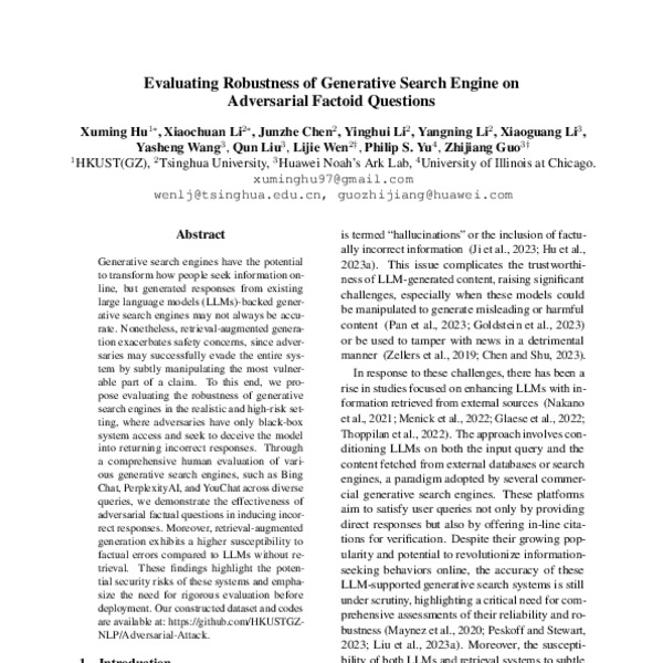Evaluating Robustness of Generative Search Engine on Adversarial ...