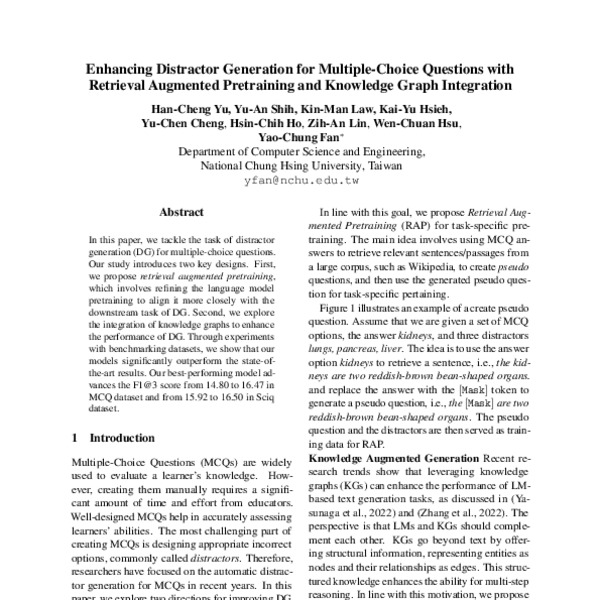 Enhancing Distractor Generation for MultipleChoice Questions with