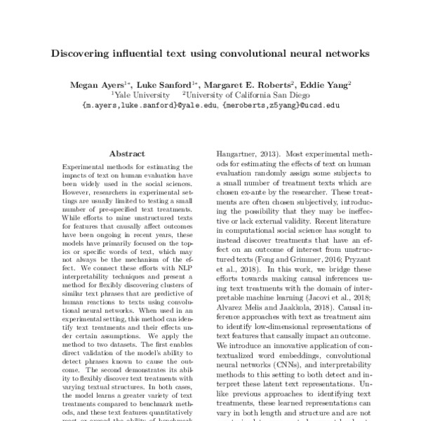 Discovering influential text using convolutional neural networks - ACL ...