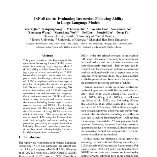 InFoBench Evaluating Instruction Following Ability in Large Language