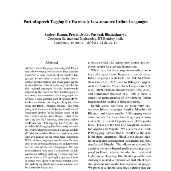 Part-of-speech Tagging for Extremely Low-resource Indian Languages ...