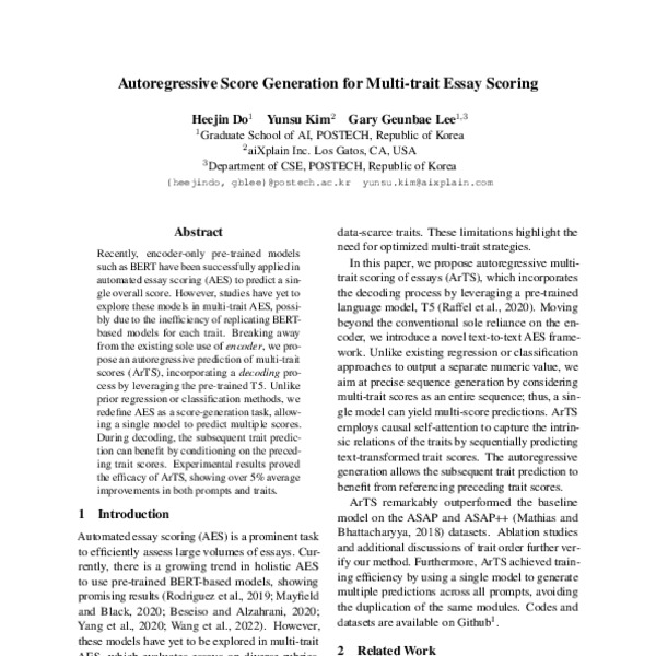 Autoregressive Score Generation for Multitrait Essay Scoring ACL Anthology