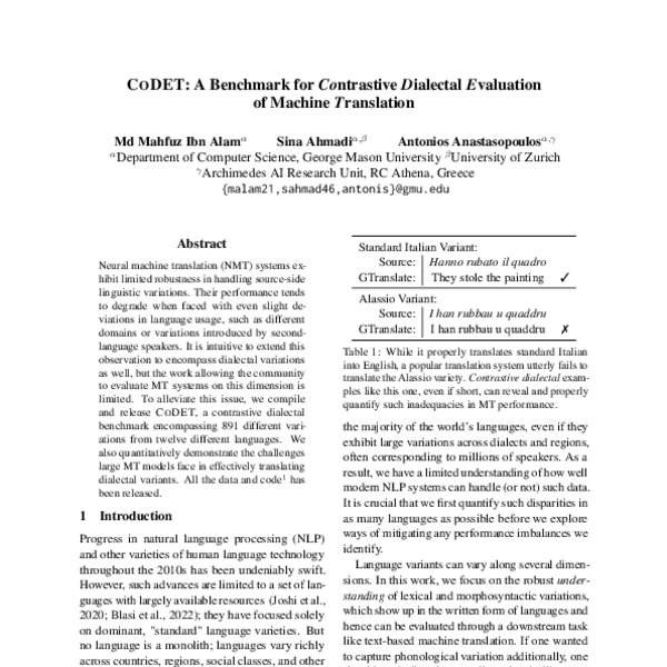 CODET A Benchmark for Contrastive Dialectal Evaluation of Machine Translation ACL Anthology