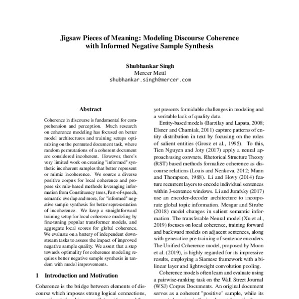 Jigsaw Pieces of Meaning Modeling Discourse Coherence with Informed