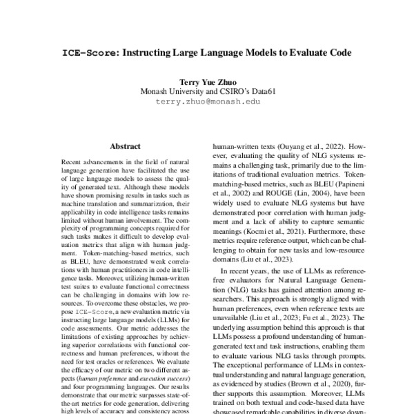 ICE-Score: Instructing Large Language Models to Evaluate Code - ACL ...