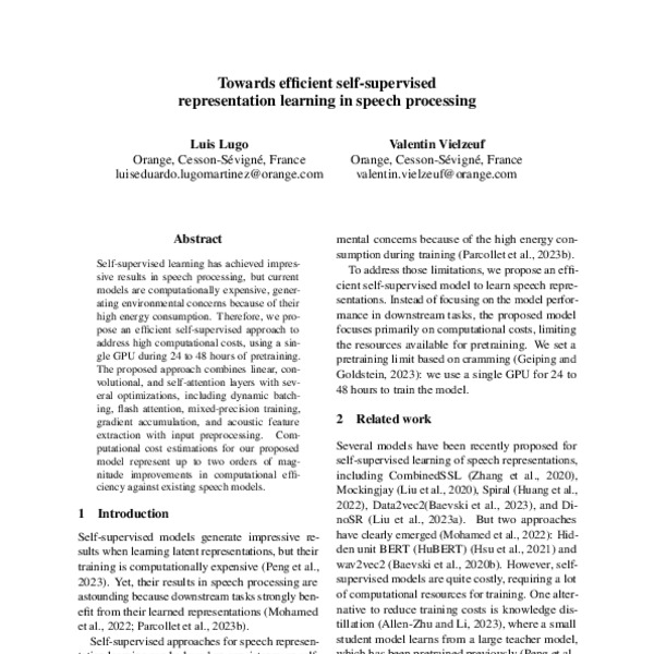 Towards efficient selfsupervised representation learning in speech