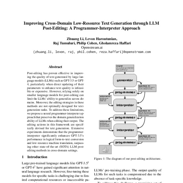 Improving CrossDomain LowResource Text Generation through LLM Post