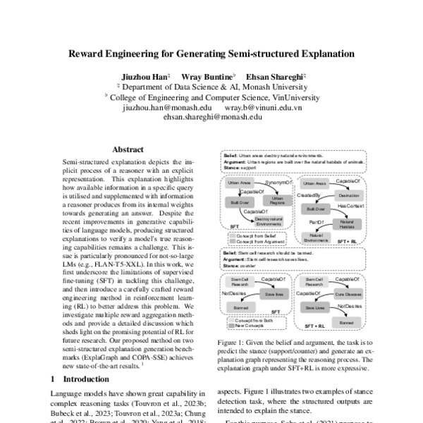 Reward Engineering for Generating Semistructured Explanation ACL