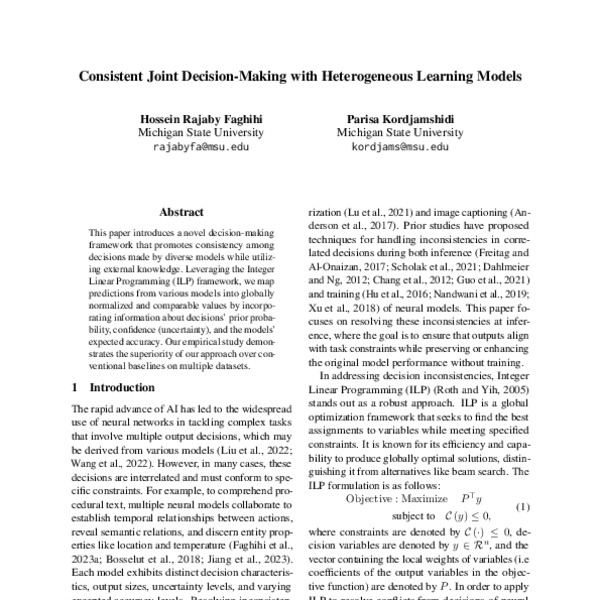 Consistent Joint DecisionMaking with Heterogeneous Learning Models