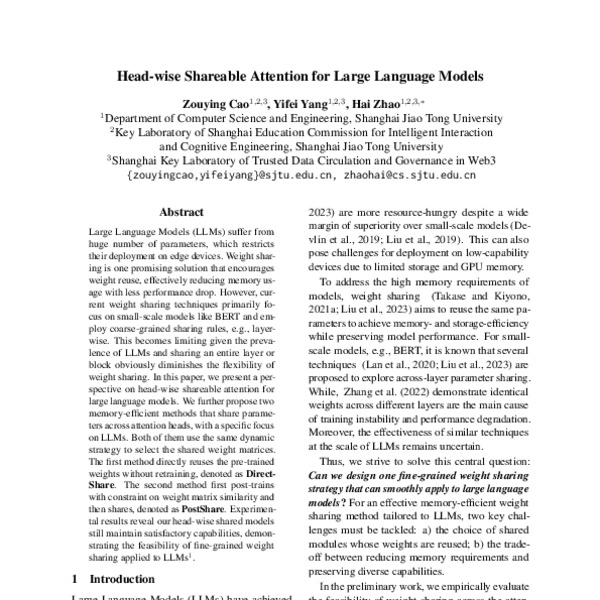 Head-wise Shareable Attention for Large Language Models - ACL Anthology
