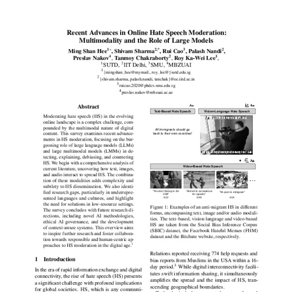 Recent Advances in Online Hate Speech Moderation: Multimodality and the ...
