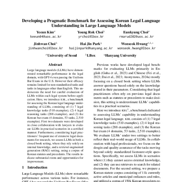 Developing a Pragmatic Benchmark for Assessing Korean Legal Language ...